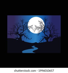 Background concept Moon view in the forest with a simple and elegant design.