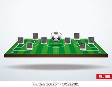 Background concept participants playing soccer. In three-dimensional space. Vector illustration.