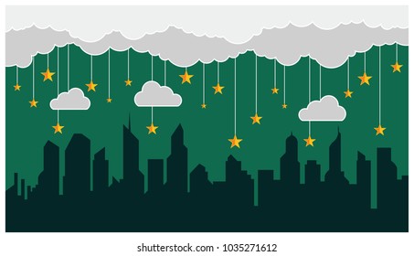 Background with the concept of stars, clouds, and skyline. Vector illustrations