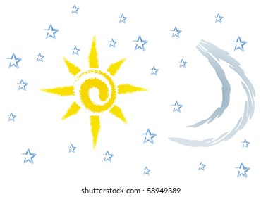 Background concept with sun, star and moon