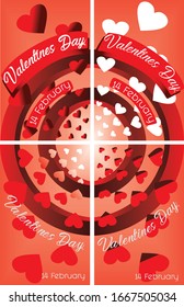 
Background to the concept of Valentine's Day. Vector illustration. 3d circle decoration with four different concepts. Cute love sales banners or greeting cards