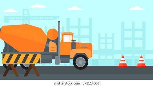 Background of concrete mixer on construction site.