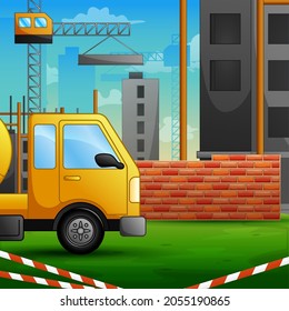 Background of concrete mixer truck on construction site