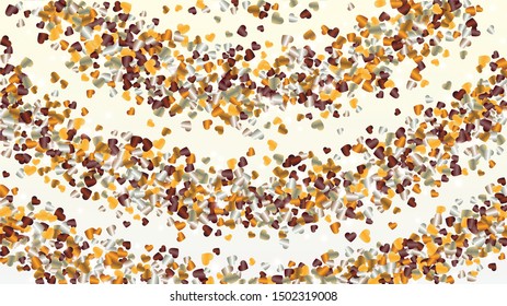 Background with Confetti of Hearts Glitter Particles. St. Valentine Day. Party pattern. Light Spots. Explosion of Confetti. Glitter Vector Illustration. Design for Print.