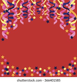 background with confetti, paper streamers - vector