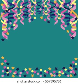 background with confetti, paper streamers - vector