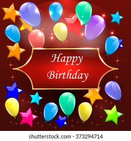 Background for a congratulation happy birthday with air multi-colored balls and stars