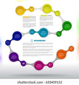 Background with connected metaball with integrated icons and text. Infographics eight options with icons and Information text. Abstract business concept with 8 options or steps.