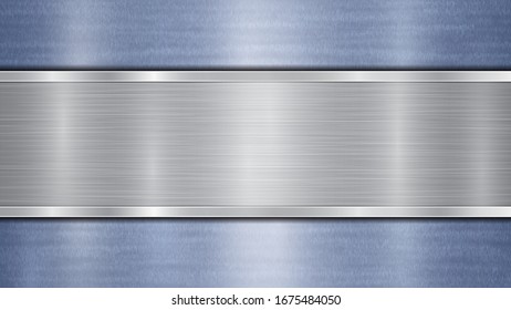 Fondo formado por una superficie metálica brillante azul y una plancha plateada pulida horizontal situada en el centro, con una textura metálica, bombillas y bordes quemados