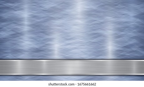 Fondo formado por una superficie metálica brillante azul y una plancha plateada pulida horizontal situada más abajo, con una textura metálica, bombillas y bordes quemados