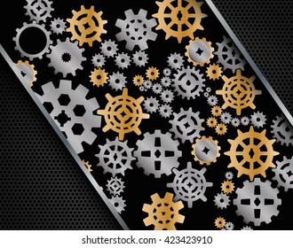 Background consisting of bright gears color golden and silver.vector