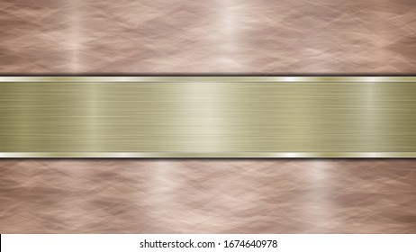 Fondo formado por una superficie metálica brillante de bronce y una plancha dorada pulida horizontal situada en el centro, con una textura metálica, bombillas y bordes quemados
