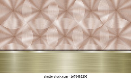 Hintergrund bestehend aus einer glänzenden metallischen Oberfläche und einer darunter liegenden, horizontal polierten goldverputzten Platte mit Metallstruktur, Glasuren und verbrannten Kanten