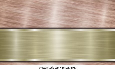 Fondo formado por una superficie metálica brillante de bronce y una plancha dorada pulida horizontal situada más abajo, con una textura metálica, bombillas y bordes quemados
