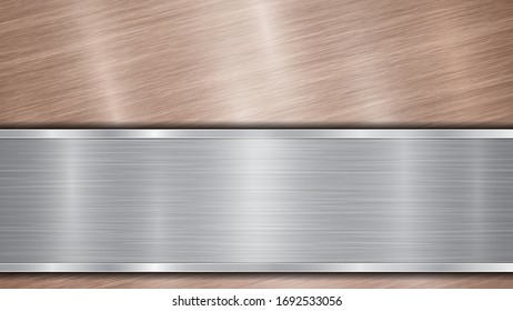 Fondo formado por una superficie metálica brillante de bronce y una plancha plateada horizontal situada más abajo, con una textura metálica, bombillas y bordes quemados