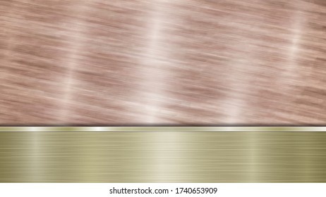 Fondo formado por una superficie metálica brillante de bronce y una placa dorada pulida horizontal situada más abajo, con textura metálica, bombillas y bordes quemados