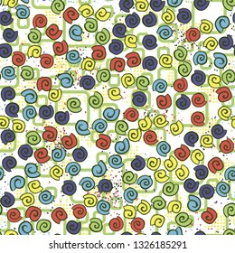 Background consisting of a chaos of checkered blots and rounded squares. Editable.