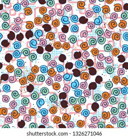 Background consisting of a chaos of checkered blots and rounded squares. Editable.