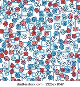 Background consisting of a chaos of checkered blots and rounded squares. Editable.