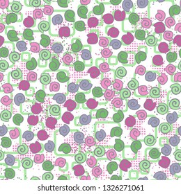 Background consisting of a chaos of checkered blots and rounded squares. Editable.