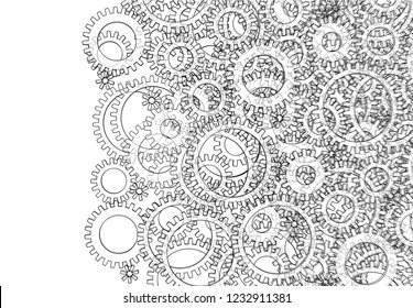 Background consisting of gears. Blueprint Style. 3D Rendering Vector Illustration. Architecture Design Background