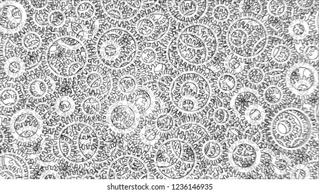 Background consisting of gears. Blueprint Style. 3D Rendering Vector Illustration. Architecture Design Background