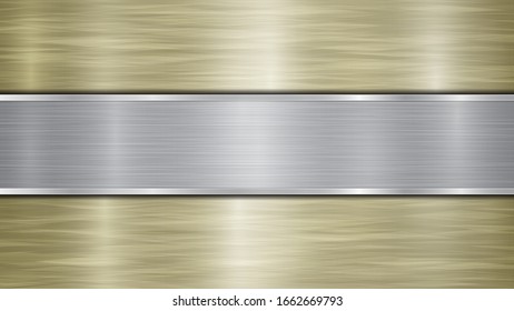 Fondo formado por una superficie metálica brillante dorada y una plancha plateada horizontal situada en el centro, con una textura metálica, bombillas y bordes quemados