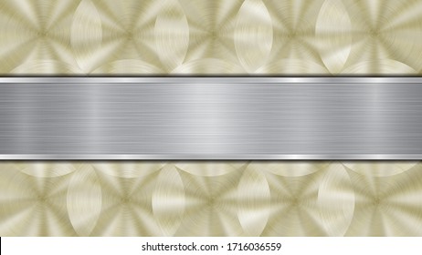 Fondo formado por una superficie metálica brillante dorada y una plancha plateada horizontal situada en el centro, con una textura metálica, bombillas y bordes quemados