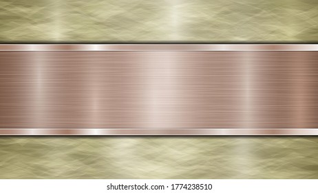 Fondo formado por una superficie metálica brillante dorada y una placa de bronce pulida horizontal situada en el centro, con textura metálica, bombillas y bordes quemados