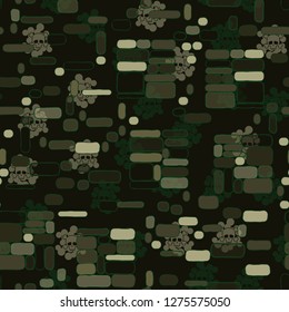 Background consisting of groups of squares. Seamless pattern. Camouflage consisting of uneven blocks. Background consists of skulls.