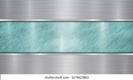 Fondo formado por una superficie metálica brillante azul claro y dos placas de plata pulidas horizontales situadas por encima y por debajo, con una textura metálica, bombillas y bordes quemados