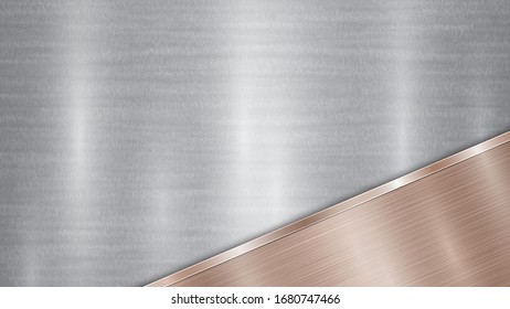 Fondo formado por una superficie metálica brillante plateada y una placa de bronce pulida situada en la esquina, con una textura metálica, bombillas y bordes quemados
