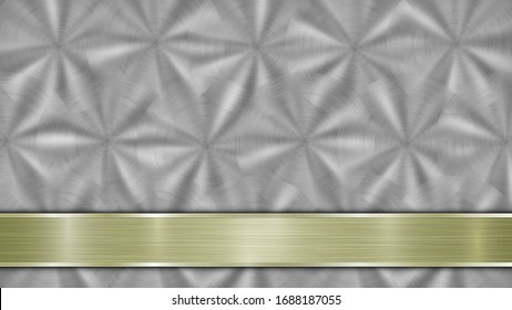 Fondo formado por una superficie metálica brillante plateada y una plancha dorada pulida horizontal situada más abajo, con una textura metálica, bombillas y bordes quemados