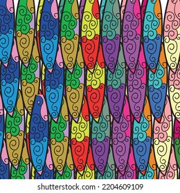 El fondo consiste en hojas de color que se superponen entre sí.
