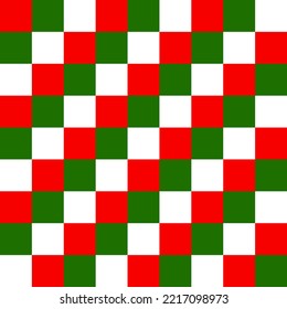 Background consists of red, green and white squares.
