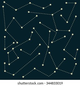 Background of constellations. Vector illustration for scrapbook or wrapping paper, textile and gift card. Surface design.
