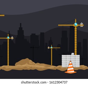 background of the construction process with a tower crane 