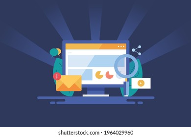 Background for Content analysis, content marketing, digital strategy, content SEO - conceptual landing page vector with icons