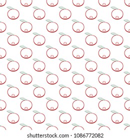 Background with contour ripe red cranberry with green stem with brown end and green leaf in row next to each other and alternately under him on white background. Ripe autumn natural home made fruit 
