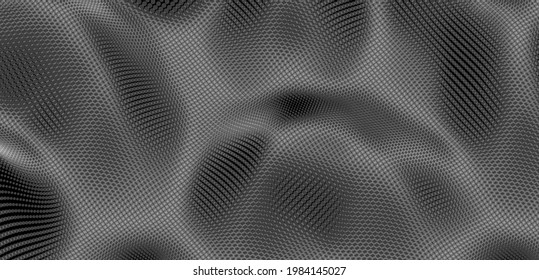 Background with convex forms. Grid surface with ripples and reflections. 3d dynamic vector illustration. 