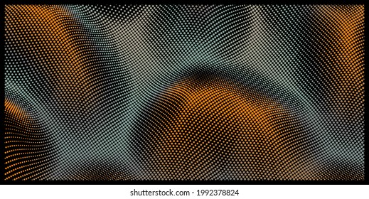 Background with convex forms. Grid surface. Vibrant trendy texture, with blending colors. 3d network design with particles. Can be used for advertising, marketing or presentation. 