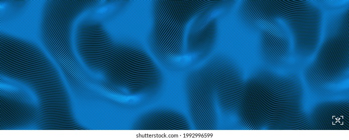 Background with convex forms. Grid surface with ripples and reflections. 3d dynamic vector illustration. 