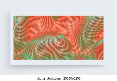 Background with convex forms. Grid surface. Vibrant trendy texture, with blending colors. 3d network design with particles. Can be used for advertising, marketing or presentation. 