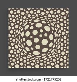Background with convex hemisphere. Volumetric composition with optical illusion. Chaotic circles in empty space. 3d dynamic vector illustration for cover, banner, flyer or presentation.