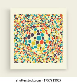 Background with convex hemisphere. Volumetric composition with optical illusion. Chaotic circles in empty space. 3d dynamic vector illustration for cover, banner, flyer or presentation.