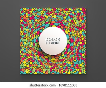 Background with convex hemisphere. Volumetric composition with optical illusion. Chaotic circles in empty space. 3d dynamic vector illustration for cover, banner, flyer or presentation.