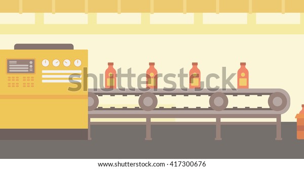 Background of conveyor\
belt with bottles.