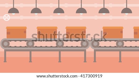 Background of conveyor belt with cardboard boxes.