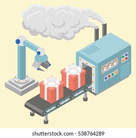 Background of conveyor belt with gift box