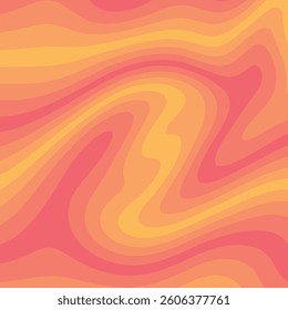 Background with a cool and groovy liquid wave effect. Retro and trendy wallpaper, vector, topographic style, colorful and warm.